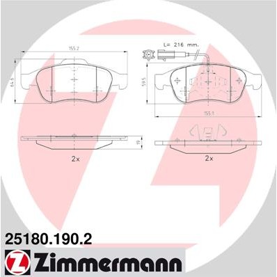 Слика на комплет феродо, дискови кочници ZIMMERMANN 25180.190.2 за Alfa Romeo Giulietta (940) 1.4 BiFuel - 120 коњи Бензин/Автогаз (LPG)