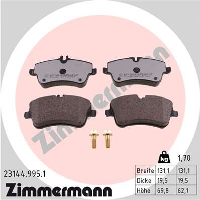 Слика на комплет феродо, дискови кочници ZIMMERMANN rd:z 23144.995.1 за Mercedes C-class Saloon (w203) C 200 CDI (203.007) - 122 коњи дизел