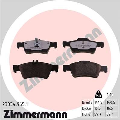 Слика на комплет феродо, дискови кочници ZIMMERMANN rd:z 23334.965.1 за Mercedes S-class Saloon (w220) S 600 (220.176) - 500 коњи бензин