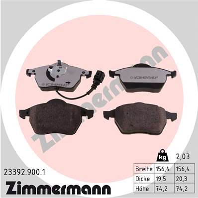 Слика на комплет феродо, дискови кочници ZIMMERMANN rd:z 23392.900.1 за VW Beetle Convertible (1Y7) 1.9 TDI - 100 коњи дизел