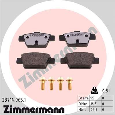 Слика на комплет феродо, дискови кочници ZIMMERMANN rd:z 23714.965.1 за Fiat Bravo 198 1.9 D Multijet - 120 коњи дизел