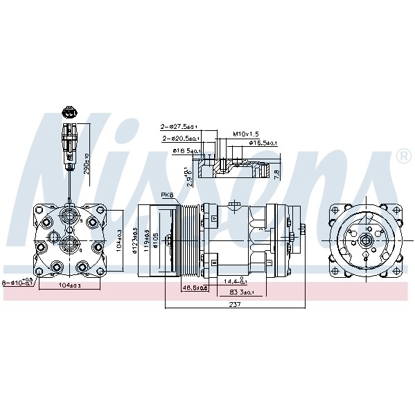 Слика на Компресор за клима NISSENS 890193 за камион MAN TGA 18.350, 18.360 FAC, FARC, FHLC - 350 коњи дизел