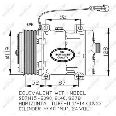 Слика на Компресор за клима NRF 32702 за камион Iveco Eurocargo 140 E 24 tector, 14 E 24 P tector, 140 E 24 FP tector - 240 коњи дизел