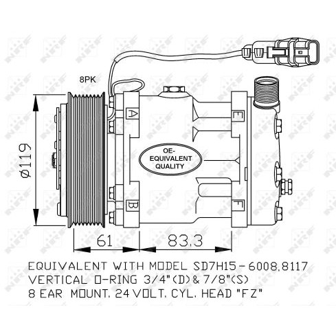 Слика на Компресор за клима NRF 32706 за камион MAN TGA 18.410 FLLRS, FLLS, FLRS, FLS, FLS-TS - 410 коњи дизел