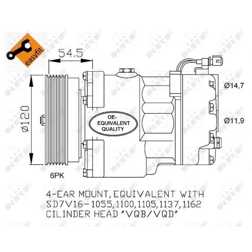 Слика на Компресор за клима NRF EASY FIT 32033 за VW Caddy 2 Box (9K9A) 1.7 SDI - 57 коњи дизел