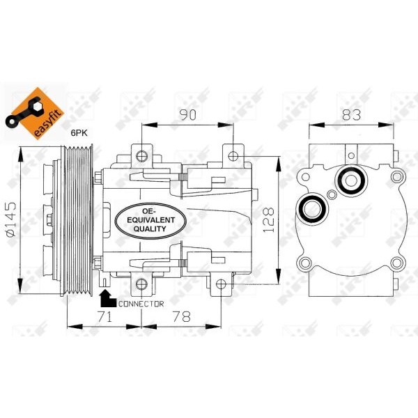 Слика на Компресор за клима NRF EASY FIT 32085 за Ford Transit BUS (E) 1991 2.0 i (EBL, EDL, EGL, ESS, EUS) - 98 коњи бензин