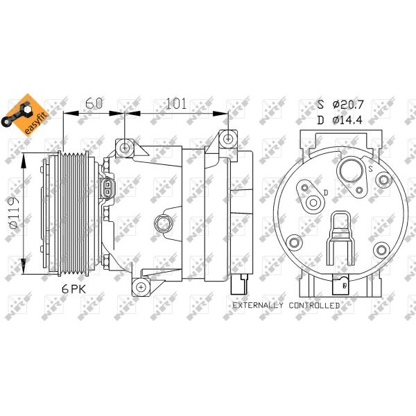 Слика на Компресор за клима NRF EASY FIT 32101 за Renault Laguna 2 Grandtour (KG0-1) 1.8 16V - 121 коњи бензин