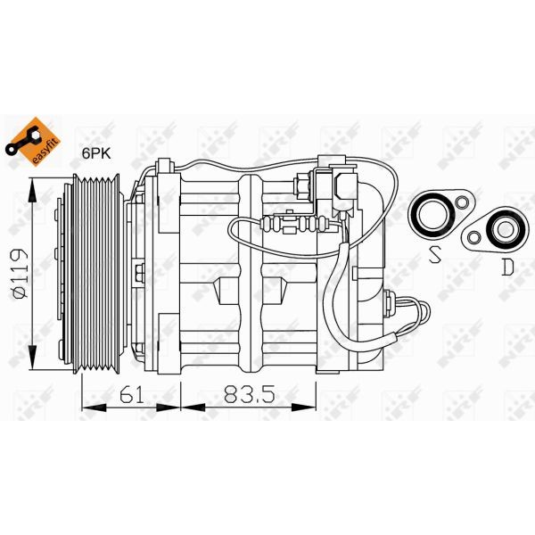 Слика на Компресор за клима NRF EASY FIT 32108 за Volvo S70 Saloon (P80) 2.5 Bifuel - 144 коњи Бензин/Метан (CNG)