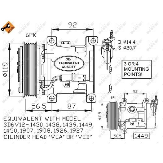 Слика на Компресор за клима NRF EASY FIT 32227 за Citroen Nemo Break 1.4 - 73 коњи бензин