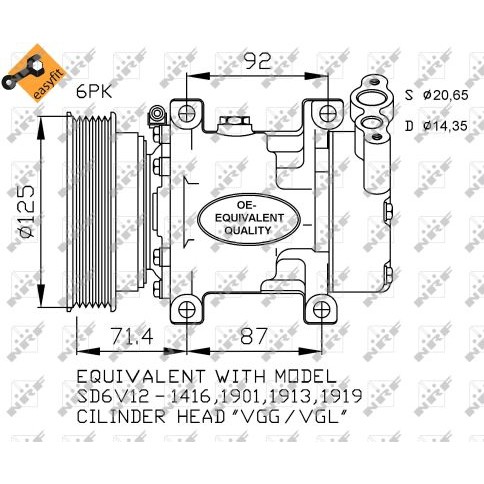 Слика на Компресор за клима NRF EASY FIT 32259 за Nissan Kubistar Box 1.6 16V - 95 коњи бензин