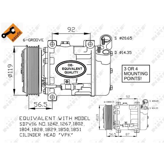 Слика на Компресор за клима NRF EASY FIT 32270 за Citroen Jumpy U6U 2.0 i 16V - 138 коњи бензин