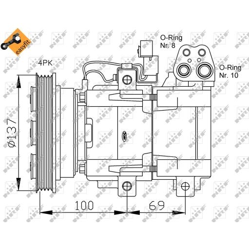 Слика на Компресор за клима NRF EASY FIT 32444 за Hyundai Elantra 2 Estate (J-2) 1.6 16V - 114 коњи бензин