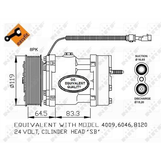 Слика на Компресор за клима NRF EASY FIT 32750 за камион DAF CF 65 FA 65.250 - 250 коњи дизел