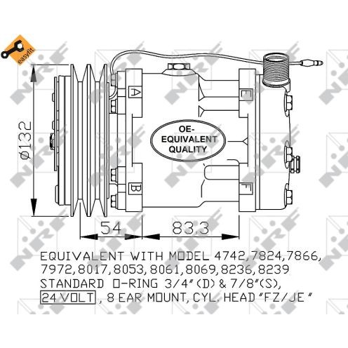 Слика на Компресор за клима NRF EASY FIT 32769 за камион Volvo F 10/300 - 292 коњи дизел