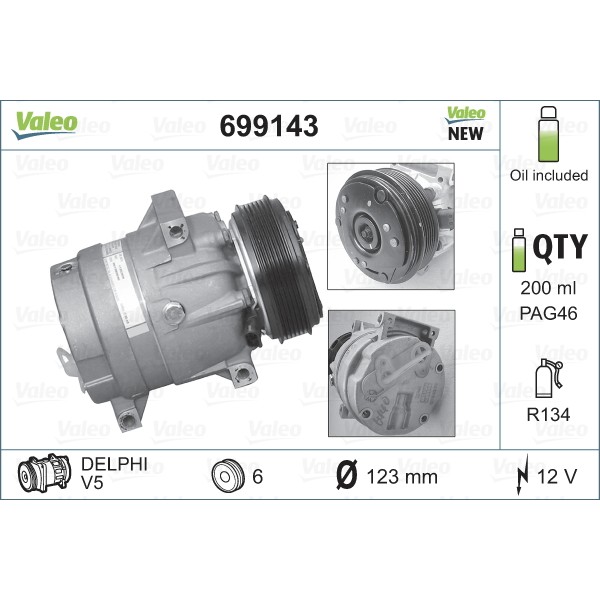 Слика на Компресор за клима VALEO NEW ORIGINAL PART 699143 за Opel Vivaro Box (F7) 1.9 DTI - 101 коњи дизел