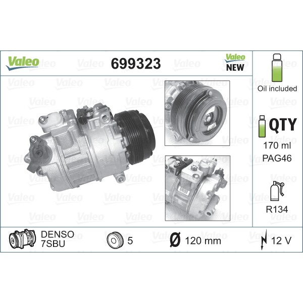 Слика на Компресор за клима VALEO NEW ORIGINAL PART 699323 за камион Isuzu N Series NMR 85L, NPR 85L - 150 коњи дизел