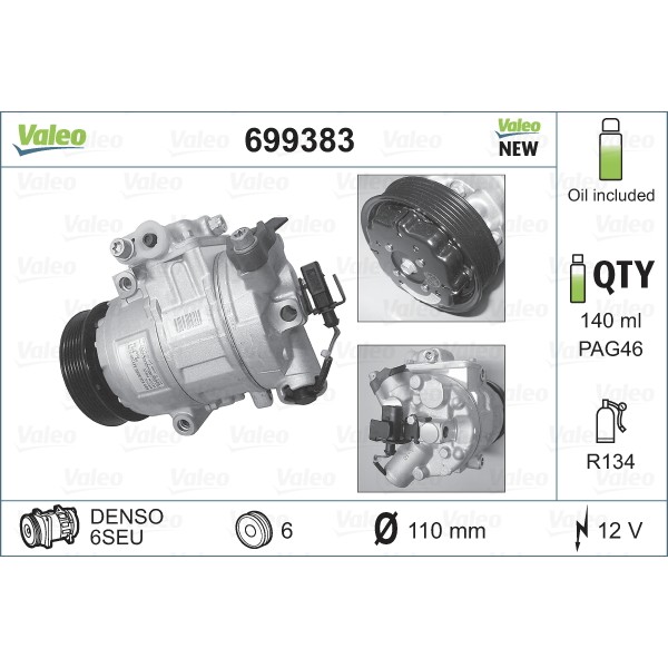 Слика на Компресор за клима VALEO NEW ORIGINAL PART 699383 за VW Fox (5Z1,5Z3) 1.4 - 75 коњи бензин