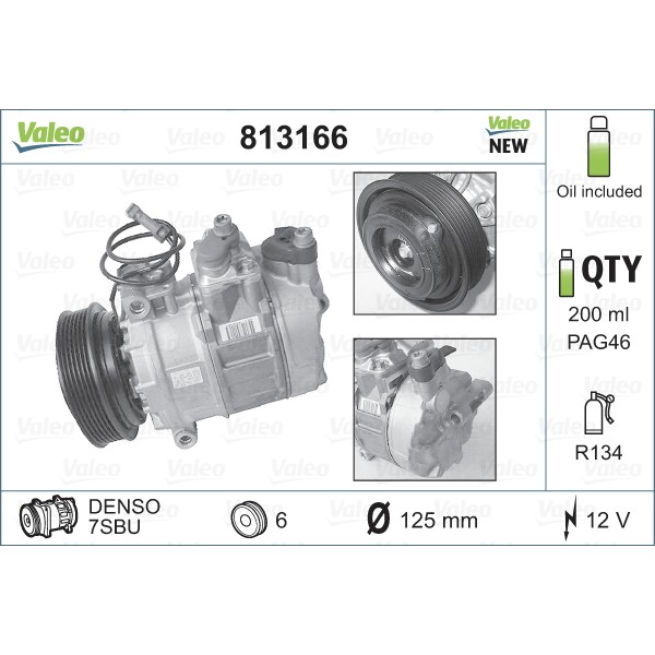 Слика на Компресор за клима VALEO NEW ORIGINAL PART 813166 за камион Isuzu N Series NMR 85L, NPR 85L - 150 коњи дизел