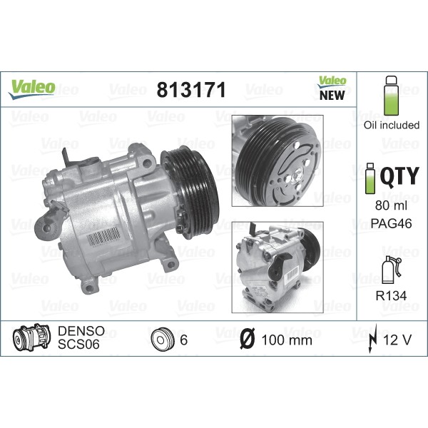 Слика на Компресор за клима VALEO NEW ORIGINAL PART 813171 за Fiat 500C 1.4 - 135 коњи бензин