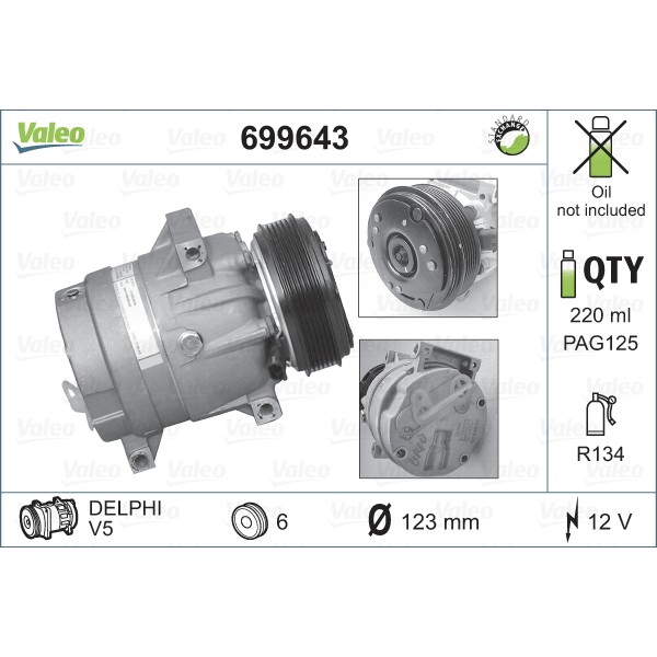 Слика на Компресор за клима VALEO REMANUFACTURED 699643 за Opel Vivaro Combi (J7) 2.5 DTI - 135 коњи дизел