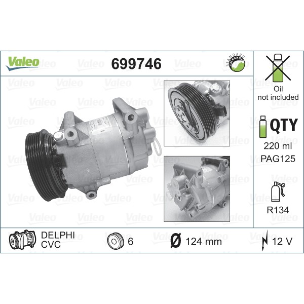 Слика на Компресор за клима VALEO REMANUFACTURED 699746 за Renault Megane 1 (BA0-1) 1.4 16V (BA0D, BA1H, BA0W, BA10) - 95 коњи бензин