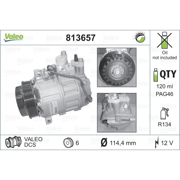 Слика на Компресор за клима VALEO REMANUFACTURED 813657 за Mercedes C-class Saloon (w203) C 270 CDI (203.016) - 170 коњи дизел