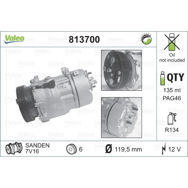 Слика на Компресор за клима VALEO REMANUFACTURED 813700 за VW Caddy 2 Box (9K9A) 1.9 SDI - 64 коњи дизел