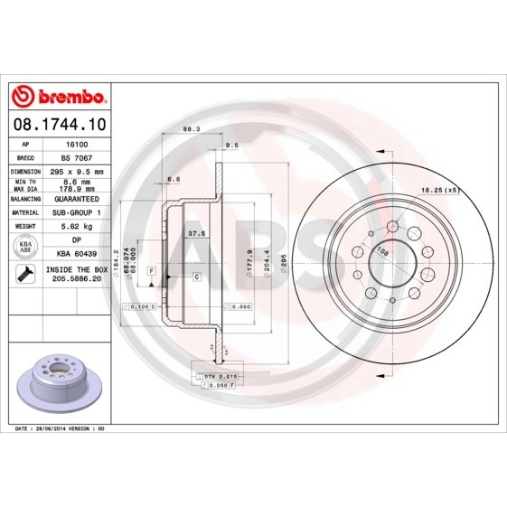 Слика на Кочионен диск A.B.S. BREMBO 08.1744.10