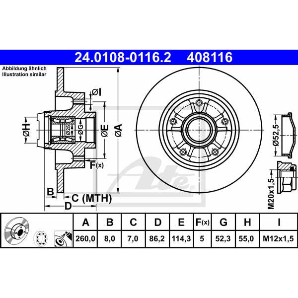 Слика на кочионен диск ATE 24.0108-0116.2 за Renault Megane 3 Hatchback 1.6 16V Bifuel (BZ03) - 110 коњи Бензин/Автогаз (LPG)