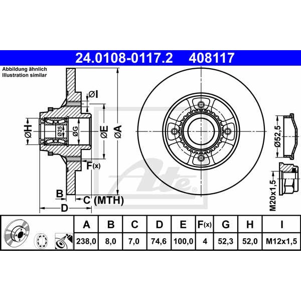 Слика на кочионен диск ATE 24.0108-0117.2 за Renault Clio 2 1.5 dCi (B/C2J) - 68 коњи дизел