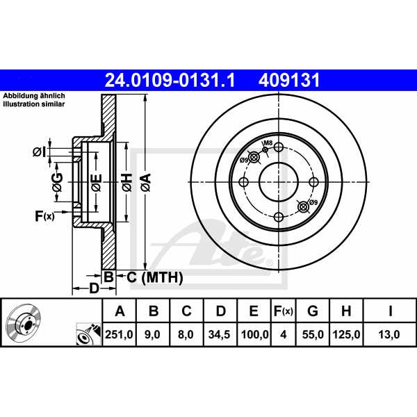 Слика на кочионен диск ATE 24.0109-0131.1 за Mazda 323 C (BG) 1.8 - 130 коњи бензин