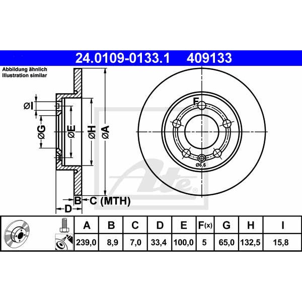 Слика на кочионен диск ATE 24.0109-0133.1 за VW Jetta 4 (1J2) 1.9 TDI - 150 коњи дизел