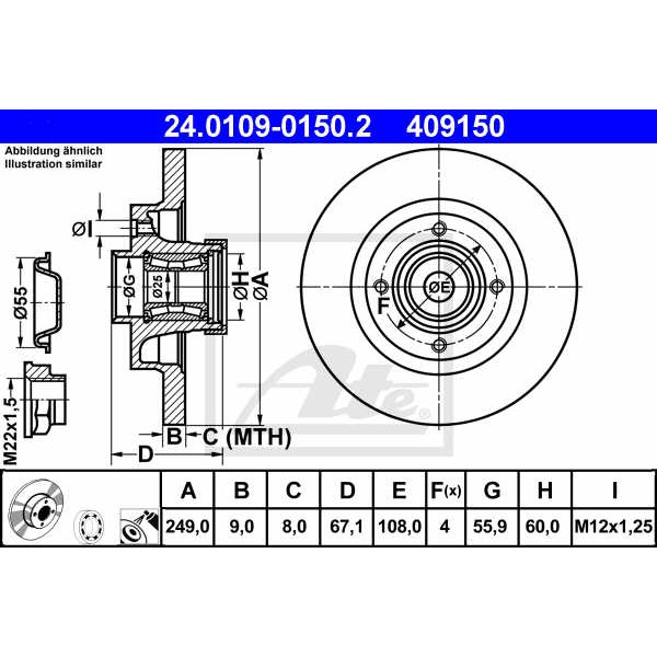 Слика на кочионен диск ATE 24.0109-0150.2 за Citroen C4 Coupe LA 2.0 HDi - 136 коњи дизел