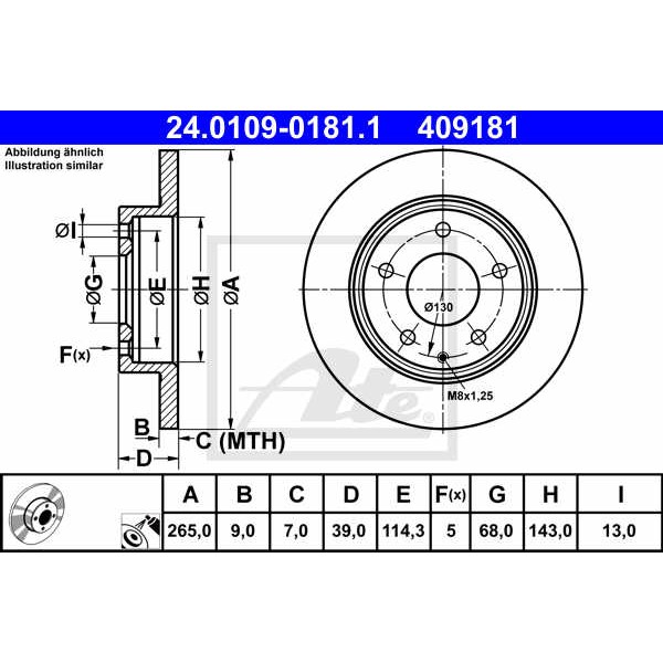 Слика на кочионен диск ATE 24.0109-0181.1 за Mazda CX-3 (DK) 1.8 D AWD - 116 коњи дизел