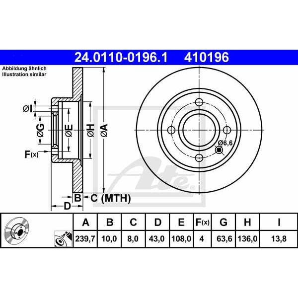 Слика на кочионен диск ATE 24.0110-0196.1 за Ford Fiesta MK 3 (gfj) 1.0 - 45 коњи бензин