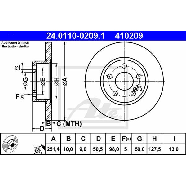 Слика на кочионен диск ATE 24.0110-0209.1 за Lancia Thema (834) 2000 16V Turbo (834AC) - 181 коњи бензин