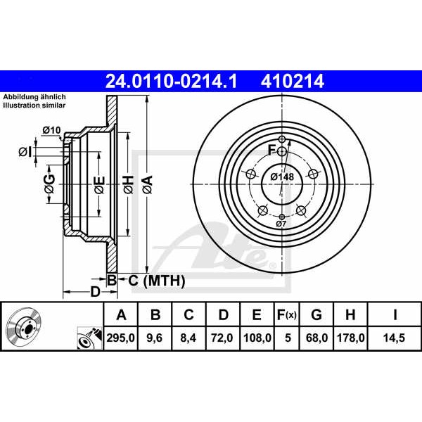 Слика на кочионен диск ATE 24.0110-0214.1 за Volvo 850 (LS) 2.5 - 170 коњи бензин