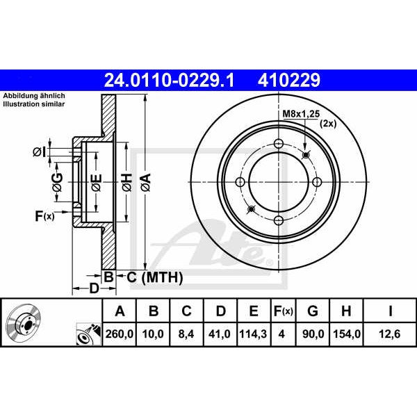 Слика на кочионен диск ATE 24.0110-0229.1 за Volvo S40 Sedan (VS) 1.9 DI - 102 коњи дизел