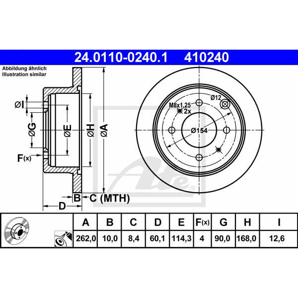 Слика на кочионен диск ATE 24.0110-0240.1 за Mitsubishi Galant 6 Estate (EA) 2.8 TD - 125 коњи дизел