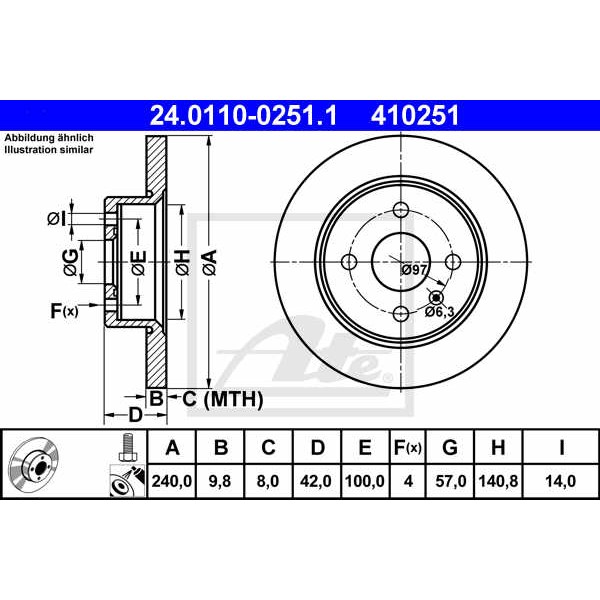 Слика на кочионен диск ATE 24.0110-0251.1 за Opel Astra G Saloon 1.7 DTI 16V - 75 коњи дизел