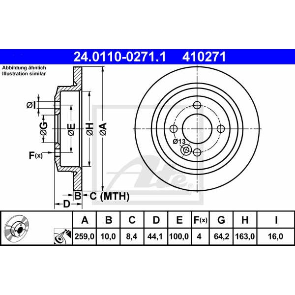 Слика на кочионен диск ATE 24.0110-0271.1 за Mini Clubvan (R55) Cooper D - 112 коњи дизел