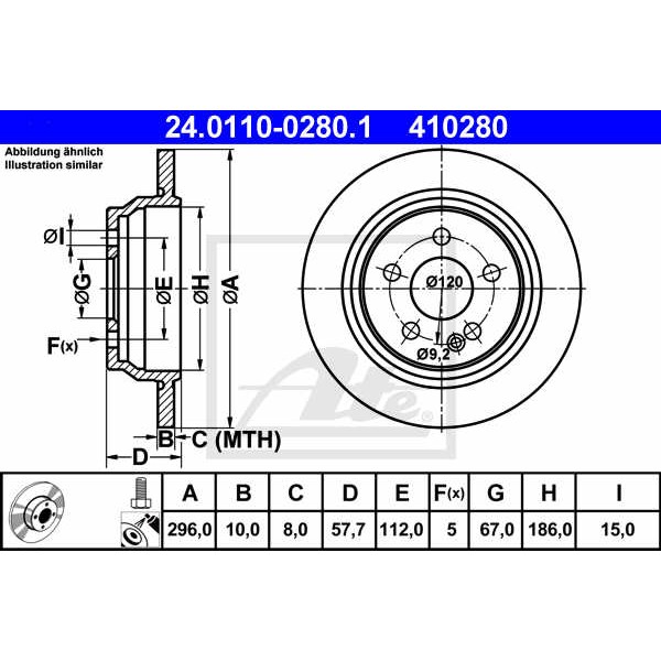 Слика на кочионен диск ATE 24.0110-0280.1 за Mercedes Viano (w639) CDI - 204 коњи дизел