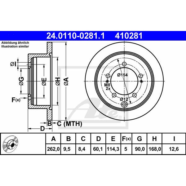 Слика на кочионен диск ATE 24.0110-0281.1 за Mitsubishi Montero (H6W,H7W) 1.8  (H76W, H66W) - 114 коњи бензин