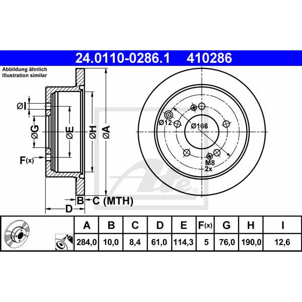 Слика на кочионен диск ATE 24.0110-0286.1 за Hyundai Trajet (FO) 2.0 CRDi - 113 коњи дизел