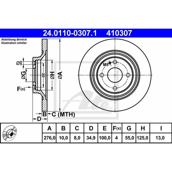Слика на кочионен диск ATE 24.0110-0307.1 за Mazda MX-5 (NB) 1.6 16V - 110 коњи бензин