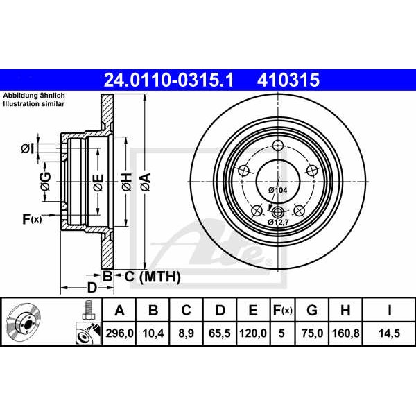 Слика на кочионен диск ATE 24.0110-0315.1 за BMW 3 Sedan E90 318 d - 122 коњи дизел