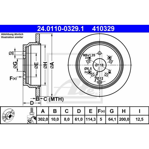 Слика на кочионен диск ATE 24.0110-0329.1 за Honda CR-V 4 1.6 i-DTEC - 120 коњи дизел