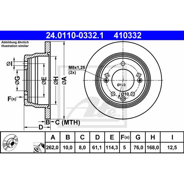 Слика на кочионен диск ATE 24.0110-0332.1 за Hyundai i30 CW 1.6 - 116 коњи бензин