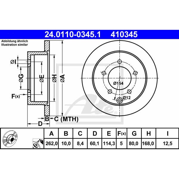 Слика на кочионен диск ATE 24.0110-0345.1 за Mitsubishi Lancer Ex Sportback (CX A) 1.8 DI-D - 116 коњи дизел