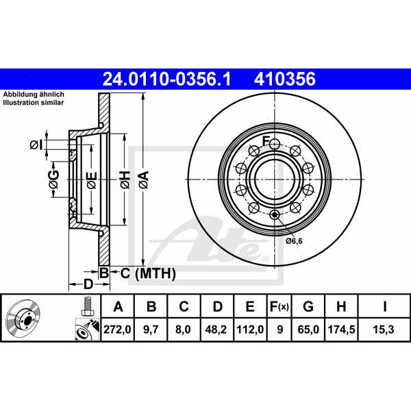 Слика на кочионен диск ATE 24.0110-0356.1 за VW Jetta 6 (162) 2.0 TDI - 140 коњи дизел